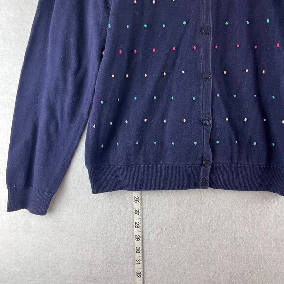Talbots Button Up Sweater Cardigan Navy Blue Confetti Dots Classy Grandma Sz Lg - Picture 2 of 7